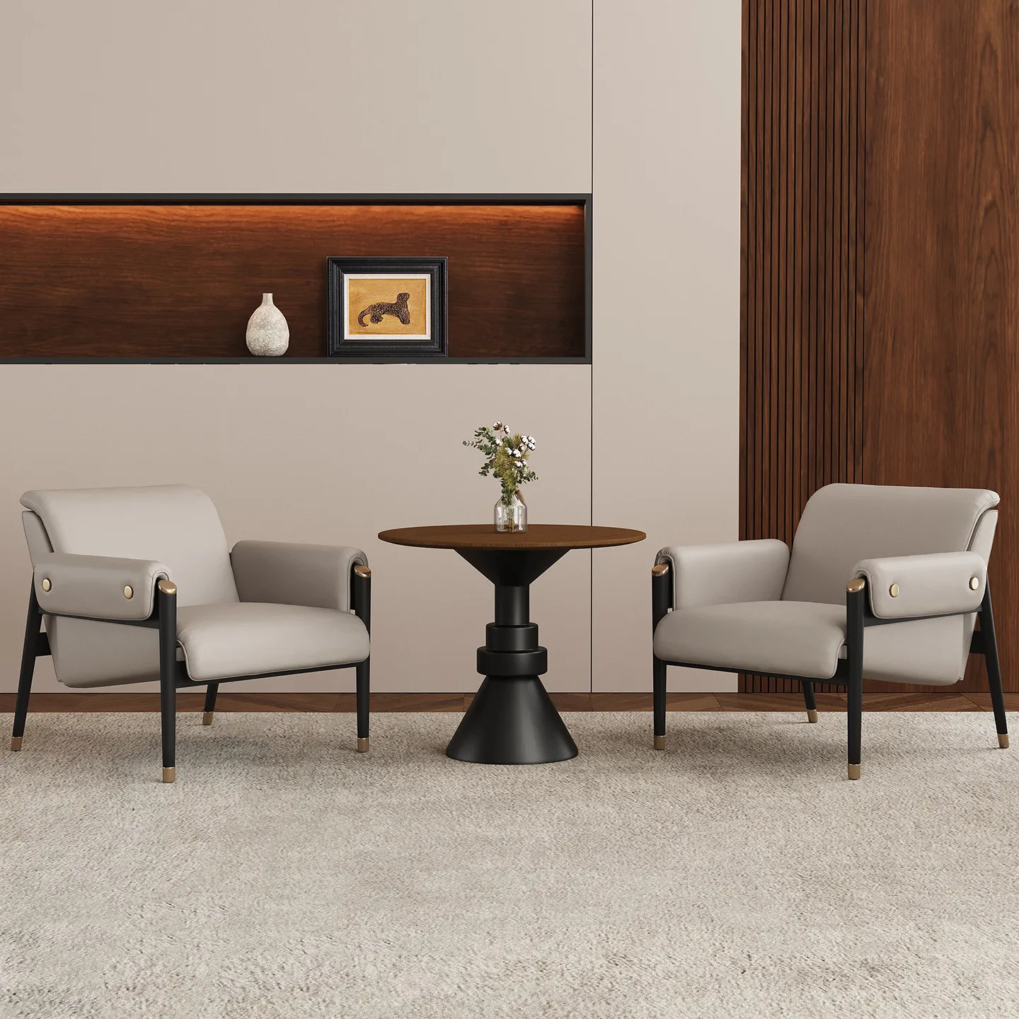 &Vintage Style Modern Microfiber Faux Leather Sponge One Seat Sofa Chair Table Combination Easy Assembly Customizable Apartment