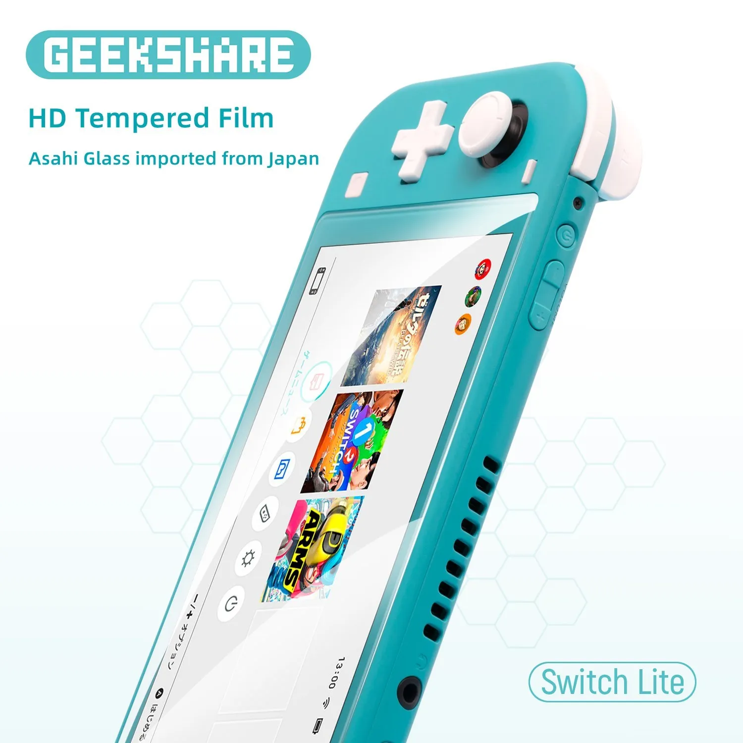 GeekShare Tempered Glass Film for Nintendo Switch Lite Thin 0.33mm Asahi Glass Screen Protection Glass Film Protector