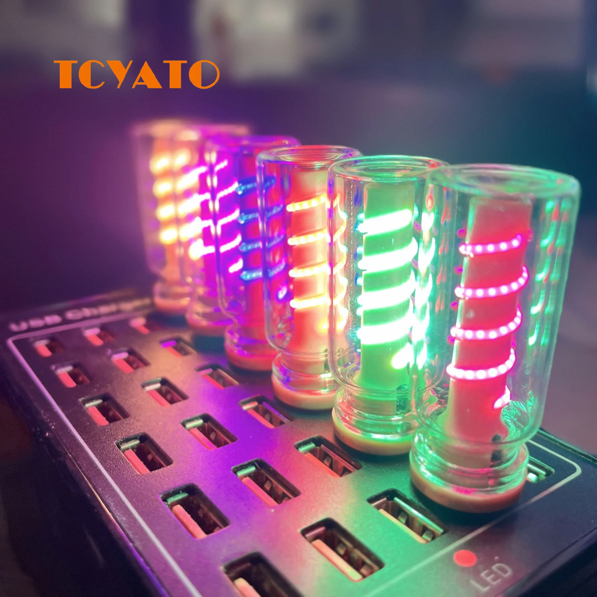 TCYATO 2PCS Spiral patterned car USB ambient light, touch controlled night light, ceramic LED glass bottle bulb