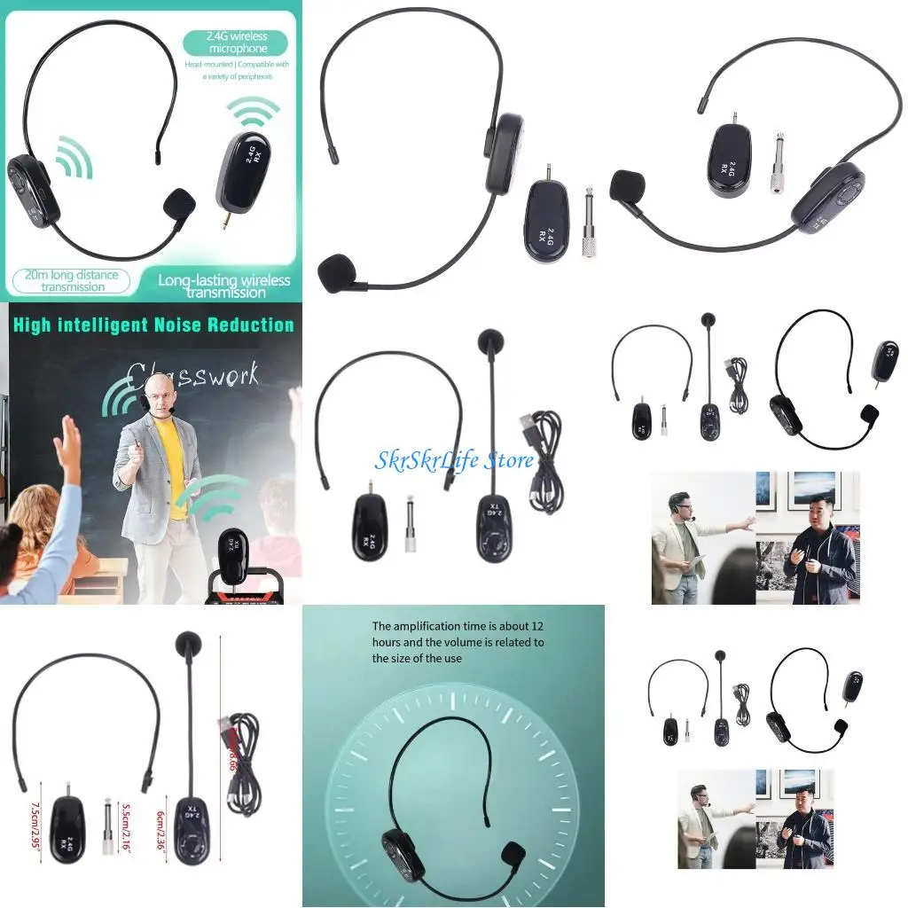 E65E 2.4G Headmounted Microphone Teacher Loudspeaker Mic With Receiver TourGuide Mic