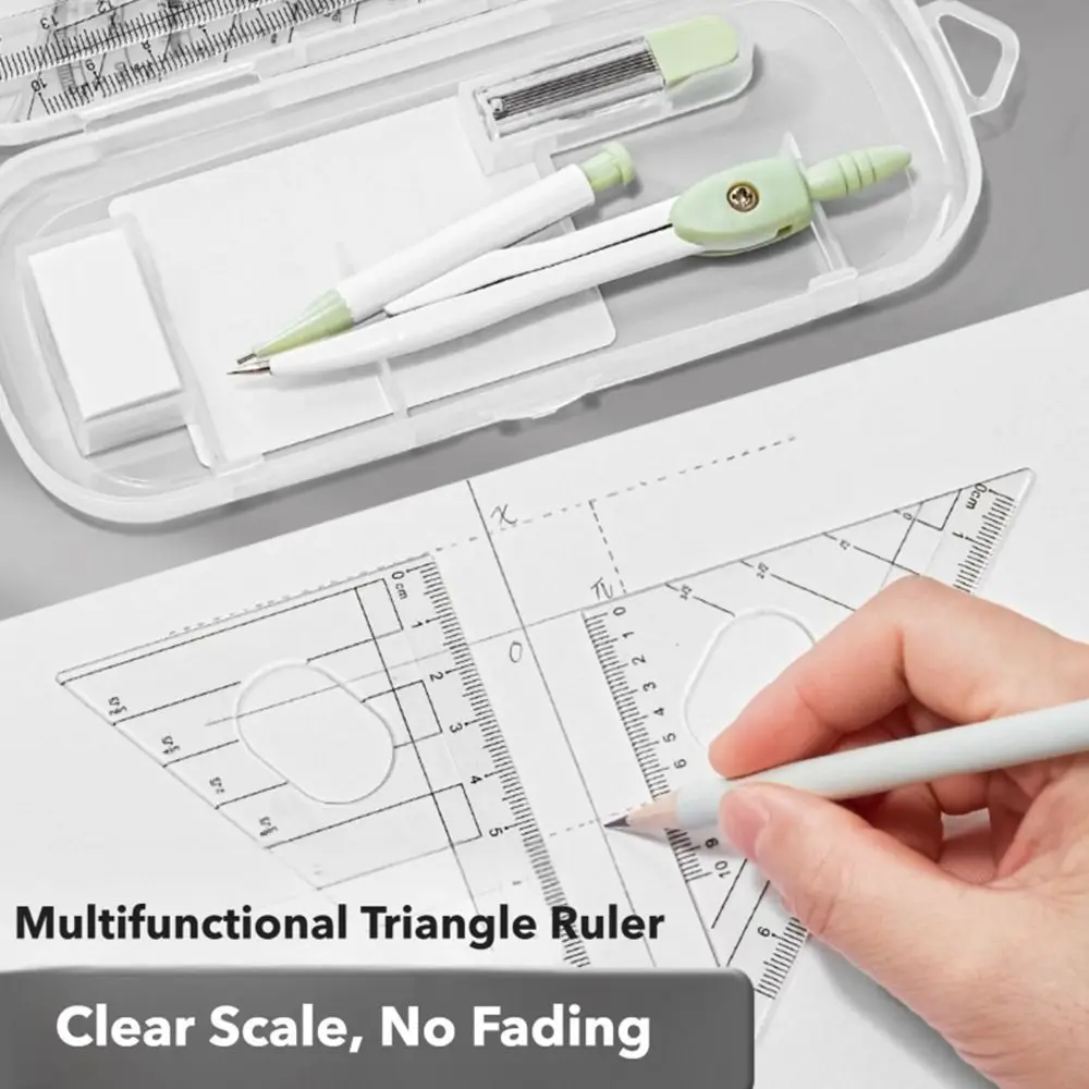 8PCS/Set Plastic Ruler Compasses Set Transparent Straight Ruler Protractor Eraser Set Square Drawing Tool School Office