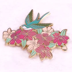 Swallow Bird with Flowers Enamel Pins Badges Brooches Music Fans Jewelry