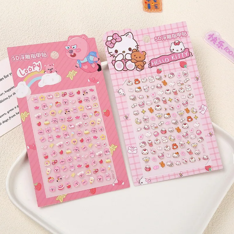 Sanrio Nail Stickers Ins Decorative Small Pattern Nail Stickers Cartoon Stickers 5d Embossed Hand Account Card Material