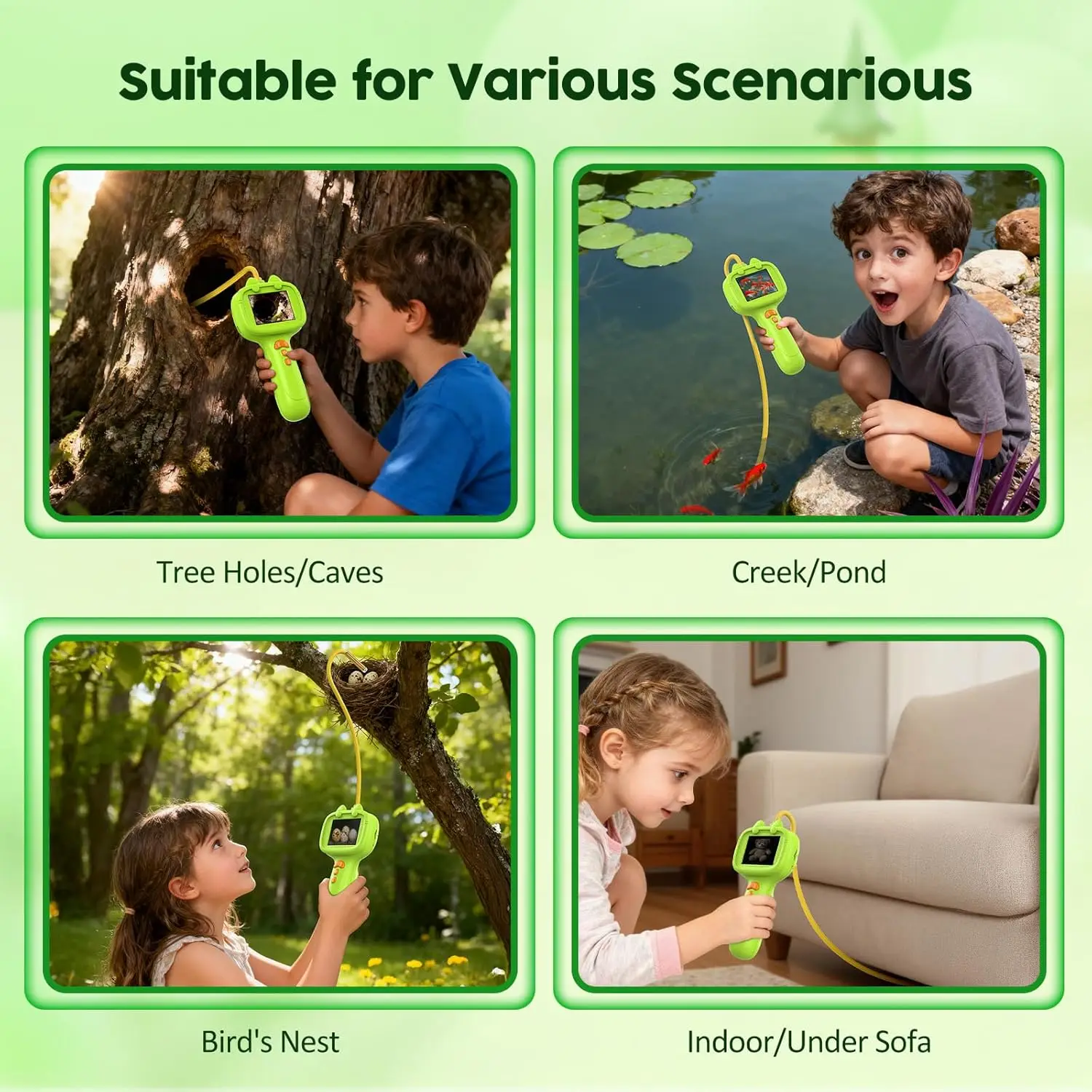 Cámara boroscopio para niños con luz, juguete educativo STEM, regalo de cumpleaños para niños y niñas, juegos de actividades de exploración natural al aire libre