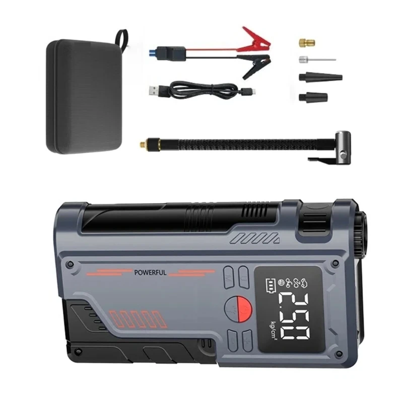 652F Car Emergency Power Jump Starter 14.8V Tire Inflator 8000mAh Battery Booster Tire Air Compressor with LED Light Pump