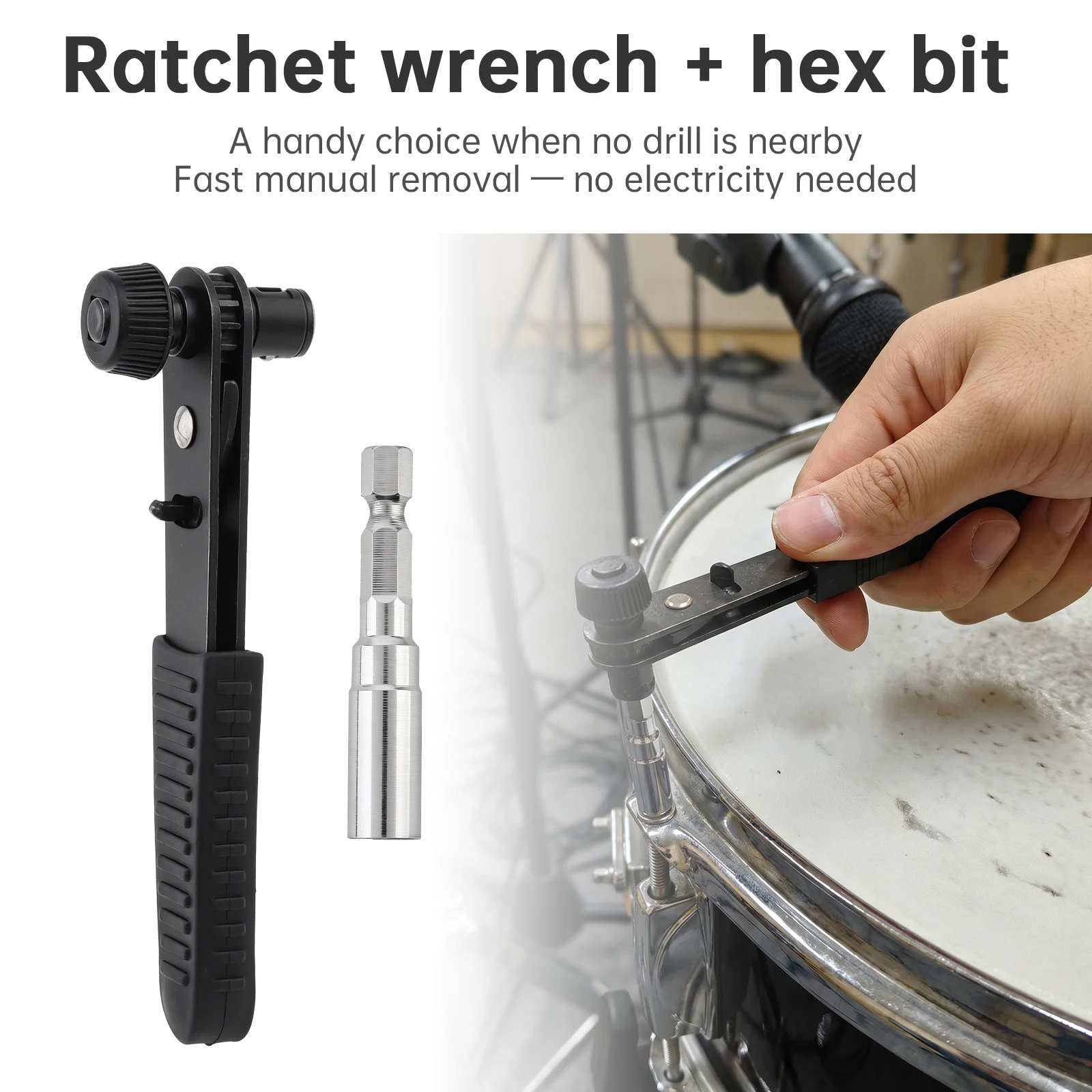 5PCS Drum Tuning Key Kit for Acoustic Electronic Drums Tuning Key/T-shaped Key/Drill Bit/Ratchet Wrench/Drum Maintenance Set view 6