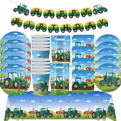 Green Farm Tractor Birthday Party Decor 20pepole Disposable Tableware Truck Tablecloth Plate Gift Bag Kids Gifts Party Supplies