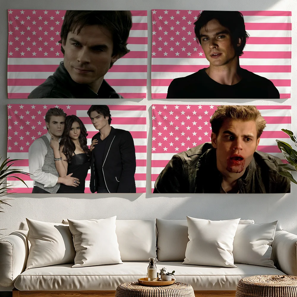 D-Damon S-Salvatore flag Tapestries Outdoor Parties Bedrooms Living Rooms Dorm Rooms Wall Decor Banners Vampire Diaries Starring