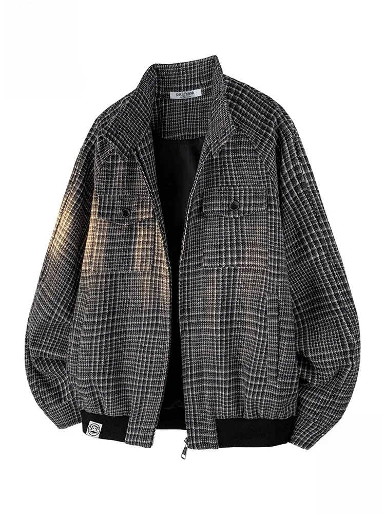 

PaulFrank Retro Plaid ort Jaet Men's Autumn Trendy Brand High-End Workwear Jaet Large Mouth Monkey Casual Sle Zipper