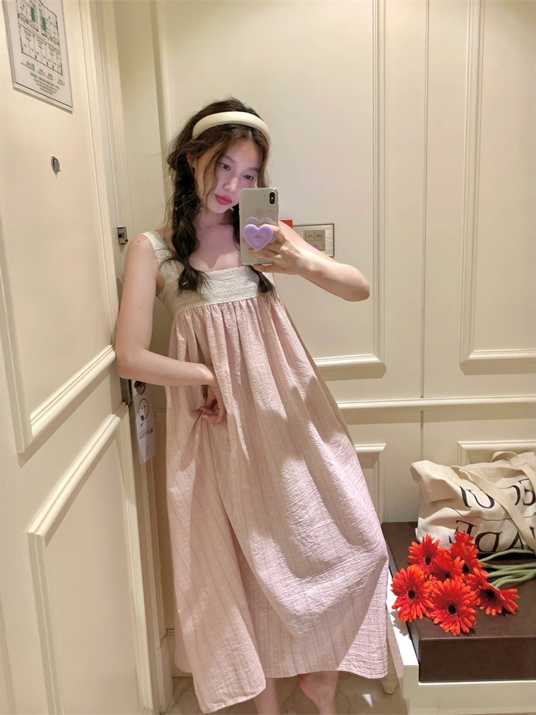 甘いレース花柄ピュアコットンナイトガウン女性の夏のノースリーブロングドレスパジャマホーム服カジュアルホームシーン