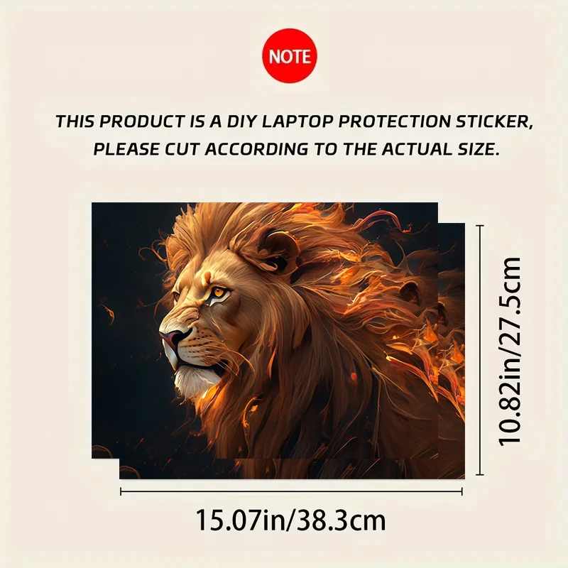 2 Piece Flame Lion Pattern PVC Laptop Case Sticker, Scratch Resistant DIY Art Case Suitable for HP Dell Lenovo Apple