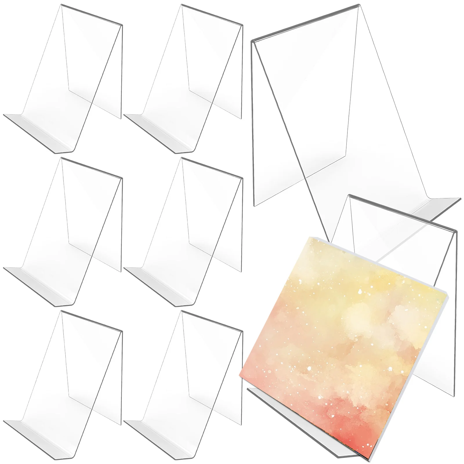 8 قطع من حامل الكتب من الأكريليك الشفاف، رف عرض ثابت، تصميم مائل من الخلف للاستخدام المنزلي والمكتب والمدرسة