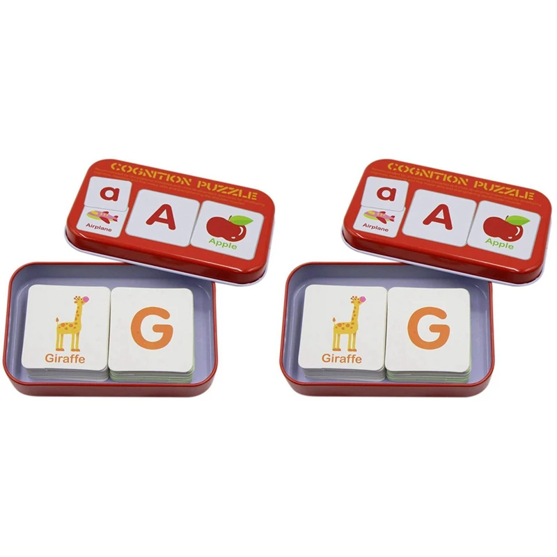 2X Anti-Tear Flash Cards Learning Alphabet Puzzle Cards, Mental Storage Box Alphabet