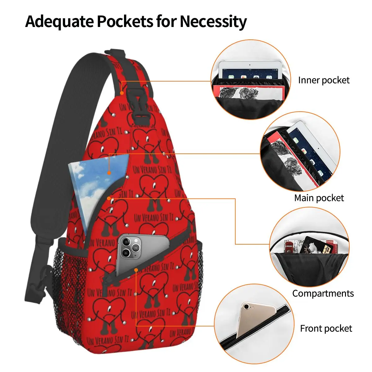 Schlechte Cross body Schulter taschen bedruckte Brusttasche niedlichen Hasen Schulter Rucksack Tages rucksack für Wander reisen Camping Schulranzen