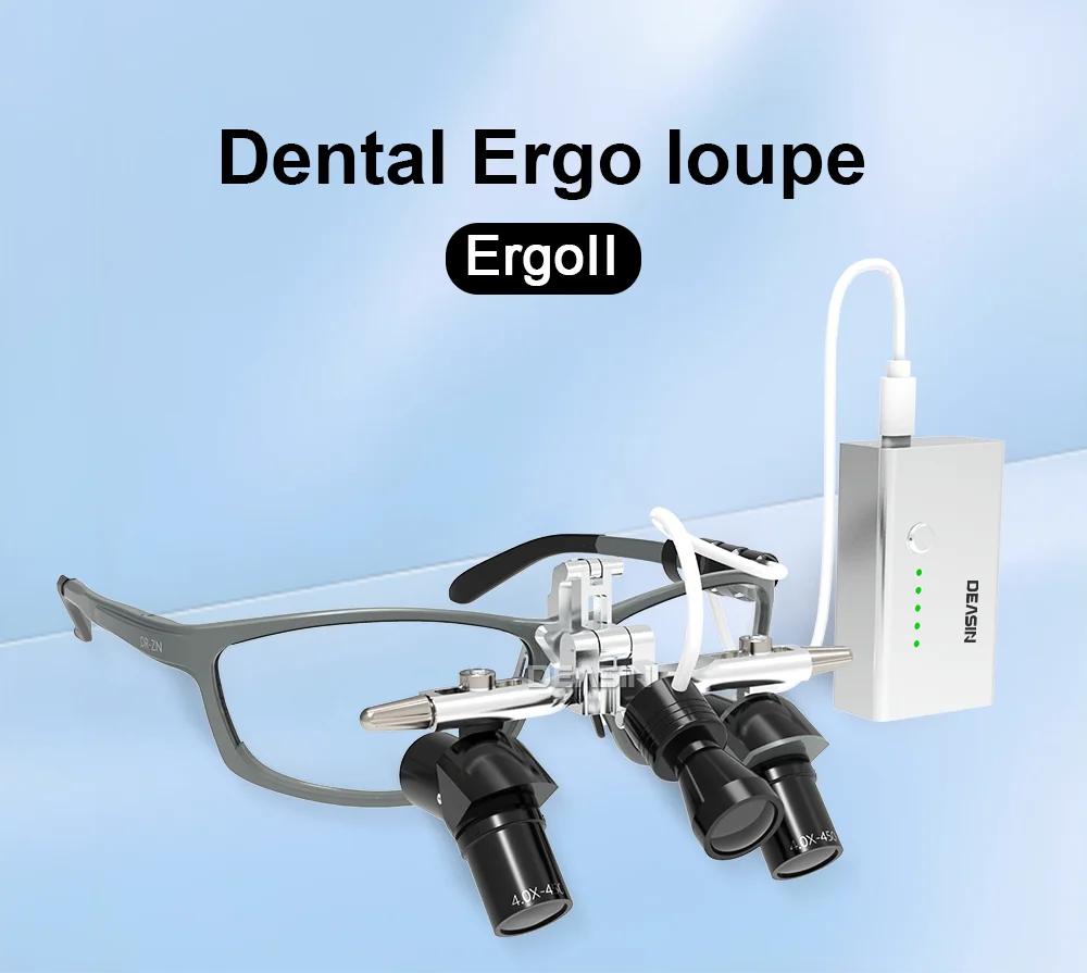 DEASIN Dental Ergo2 Loupes 45°Optical Corner Structure 4X 5X 6X Magnifying Glass with 5W LED Light Surgery Lens