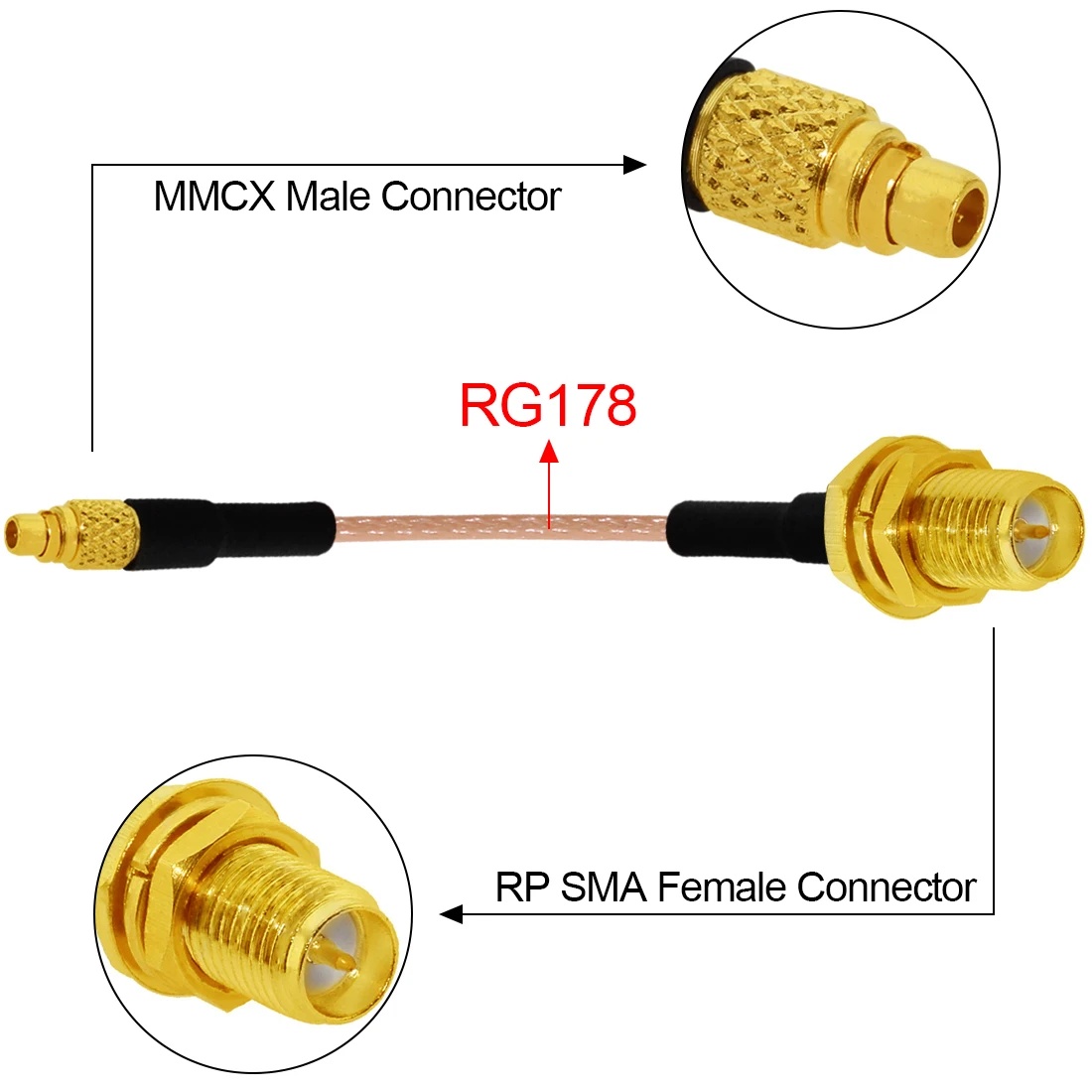 1pc RP SMA Female Inner Pin to MMCX Male Plug Straight RG316 RG174 RG178 Coaxial Cable Pigtail Adapter 15/30/50/100cm