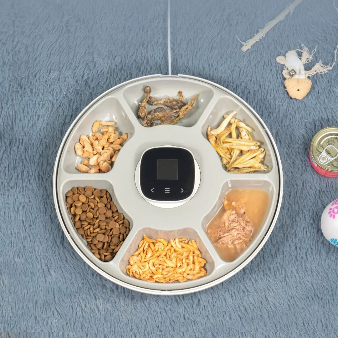 # Hot Automatic Cat Feeder, Pet Dry Food Smart Dispenser Triple Storage, With Stainless Steel Bowl And Spinner Lid With Six Meal