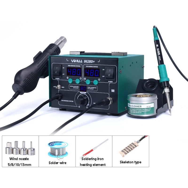 862BD 750W Heißluftpistole Rework Station Lötkolben Lötstation mit LED-Lampe