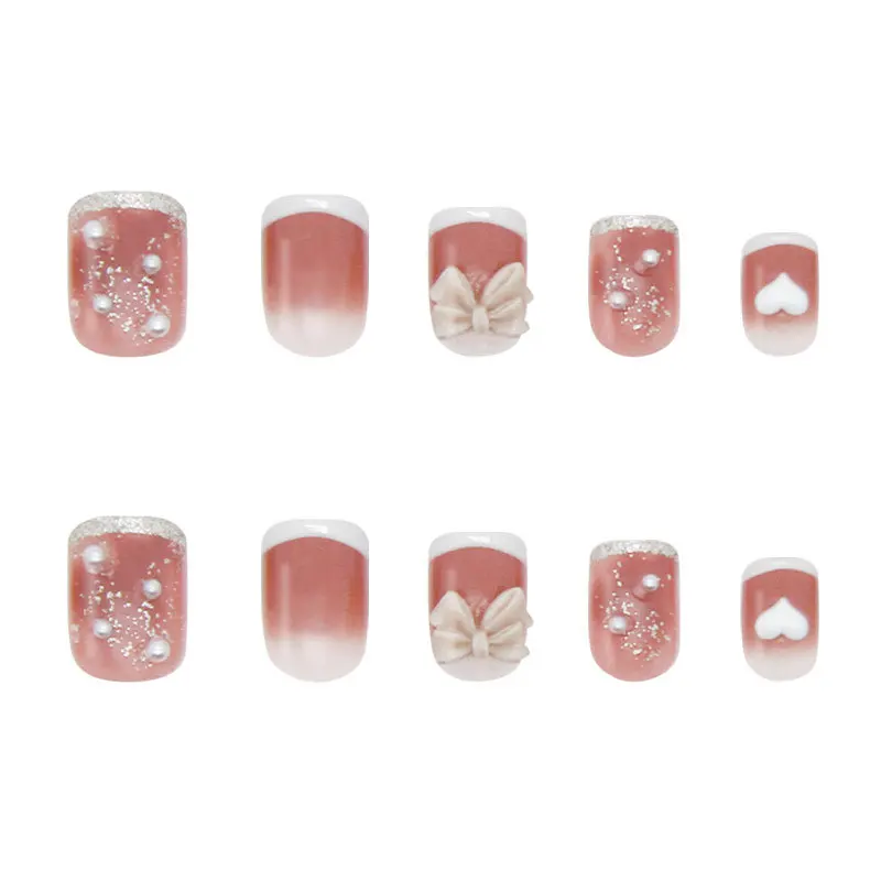 24pcs Pink  Wear Short Paragraph Fashion Manicure Patch False Nails Save Time False Nails Wearable Women