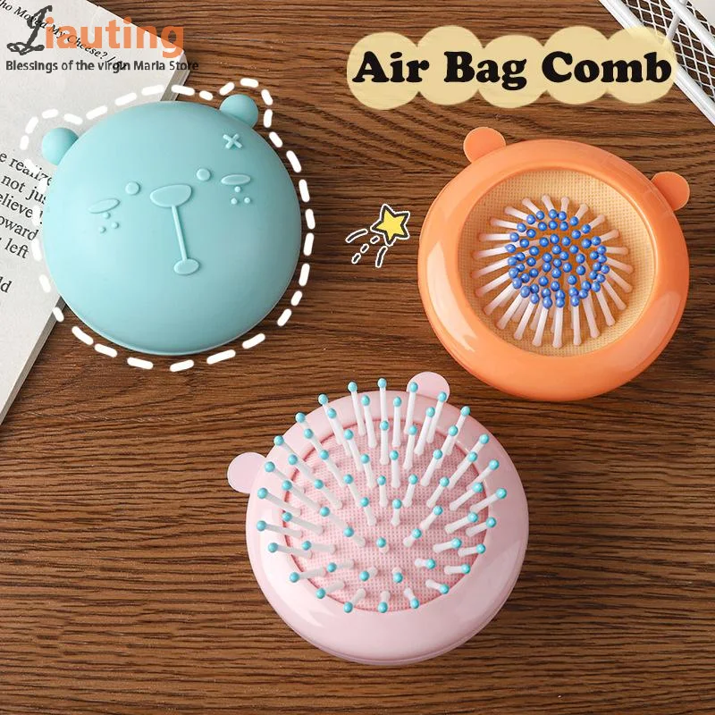 Mini masajeador de cabeza de oso de dibujos animados, bolsa de aire, peine para el cabello, cojín de aire redondo, herramienta de Peinado portátil, peine antiestático, regalo