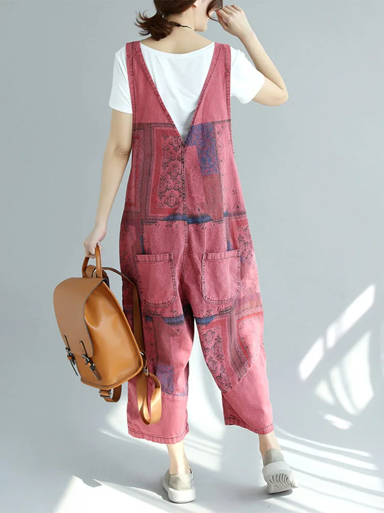 Max LuLu Summer British Designer Womens Vintage Printed Overalls Ladies Patchwork Loose Denim Pantalons Female Oversized Pants