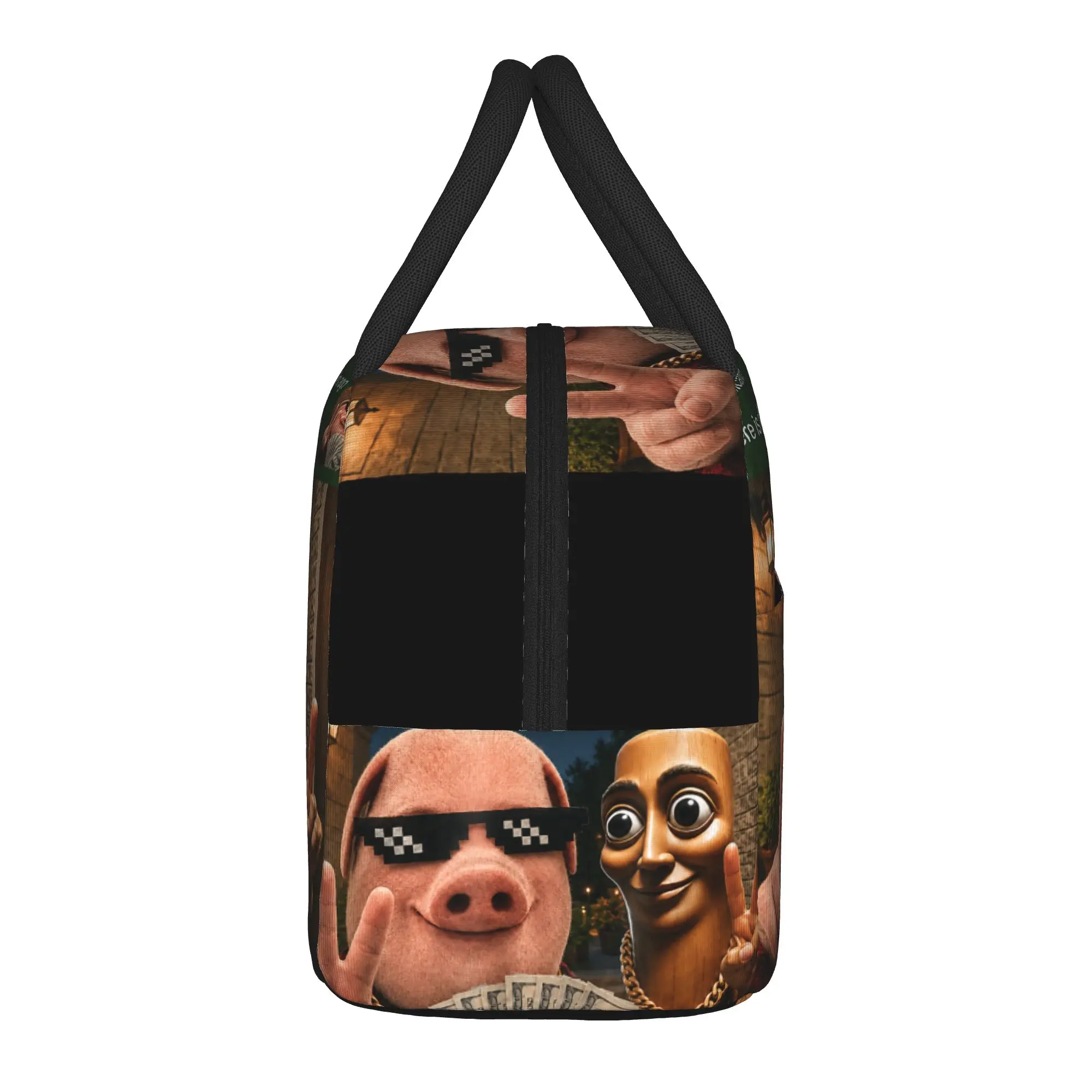 John Pork and Tung Tung Tung Sahur Front Door Motion Lunch Bag  Casual Lunch Box Women Cooler Bag Oxford Designer Tote Food Bags