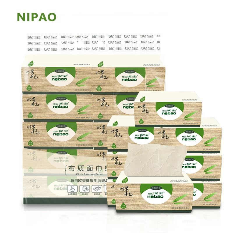 

NIPAO Napkins 4-Ply 400 Sheets Household Pure Bamboo Pulp Paper Soft Tissues For Home, Office And School Use Natural Color Paper