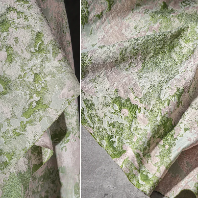 Tela Jacquard de textura tridimensional moteada de primavera, color rosa y verde, con alivio cóncavo convexo, media falda, chaqueta, tela de diseñador