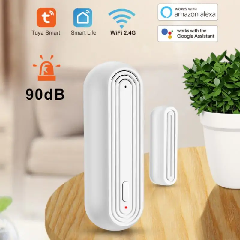 Tuya WiFi Smart Door Window Alarm Sensor Open Closed Detectors 90dB Siren Smart Life APP Reminder Work with Alexa Google Home