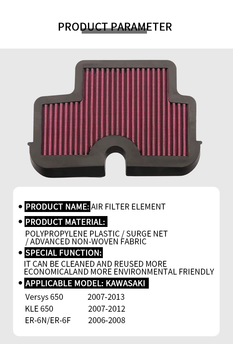 

Motorcycle High Flow Washable Air Filter Intake Cleaner For KAWASAKI Versys650 ER-6N ER-6F ER 6N/6F ER6N ER6F KLE 650 KLE650