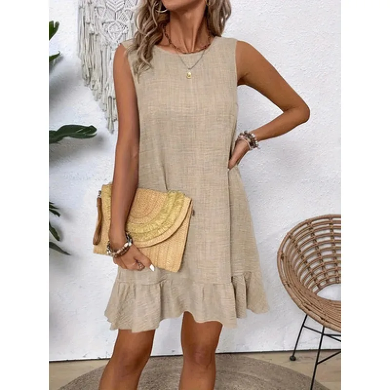 Lucky Selection Women's Sleeveless Vest Skirt Casual Summer Dress Ruffled Hem Lace Detailing Fashion Ladies Dress