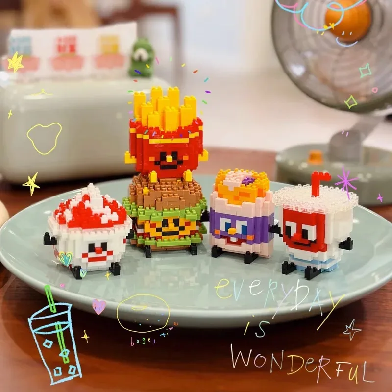 Figurines alimentaires de dessin animé, rouleau suisse de hambourg, Micro blocs de construction assemblés, modèle d'avocat, briques, jouets Sandwich pour cadeau du père noël, 12 pièces