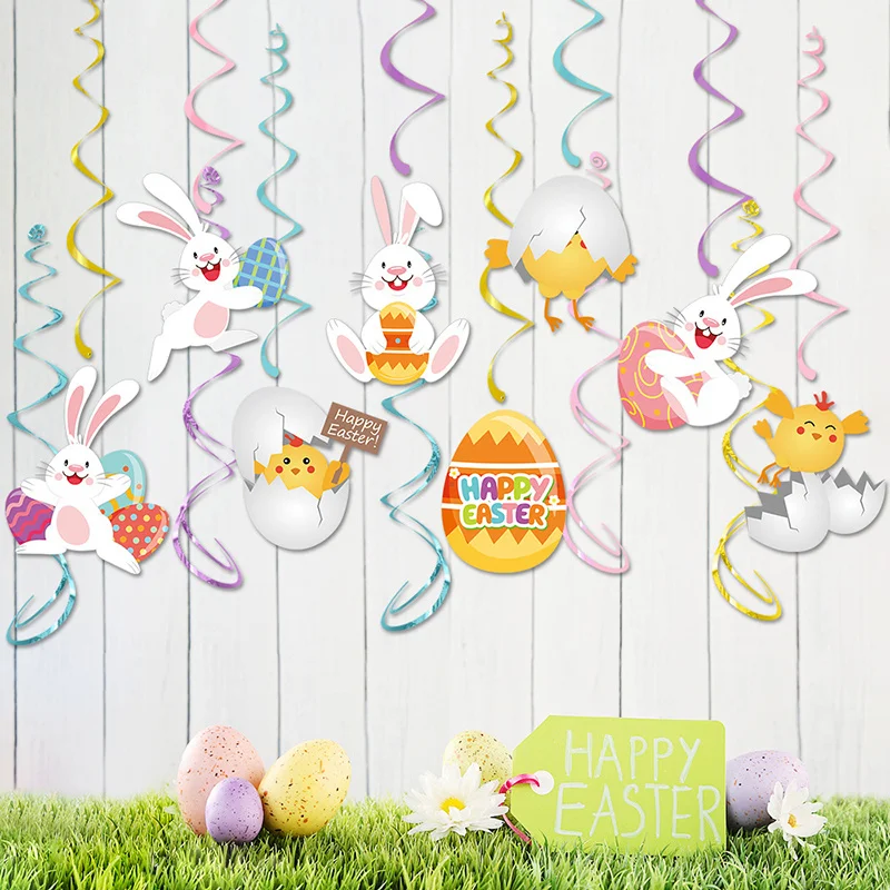 13 Stück Frohe Ostern hängende Wirbel Dekoration Kaninchen Karotte Ei Hase niedlich bunt für Spirale Anhänger Ostern Ornament Party