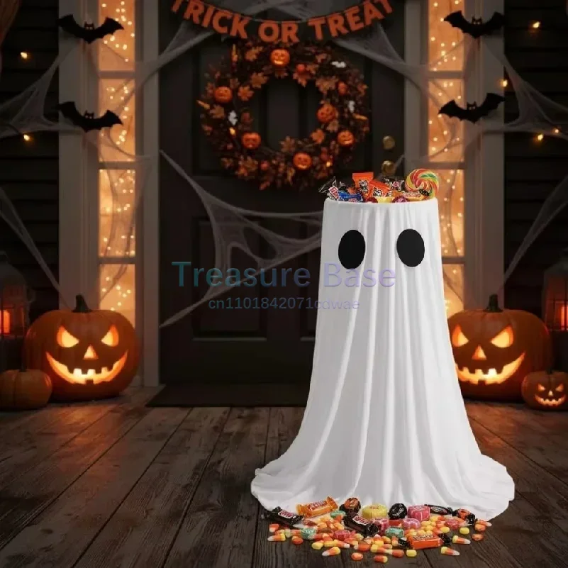 Ghost Halloween Candy Bucket, Luminous Standing Treat Bowl, Height-adjustable Reusable Candy Holder