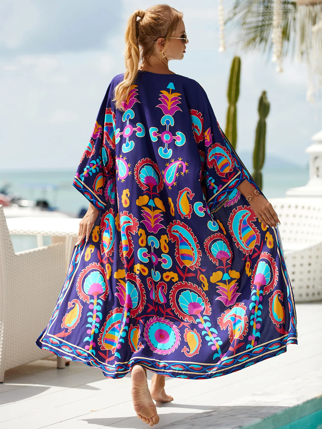 Kimonos Swimsuit Summer Vacation Outfit for Women Beach Robe Long Pool Cover Up Colorful Dress for Swimwear