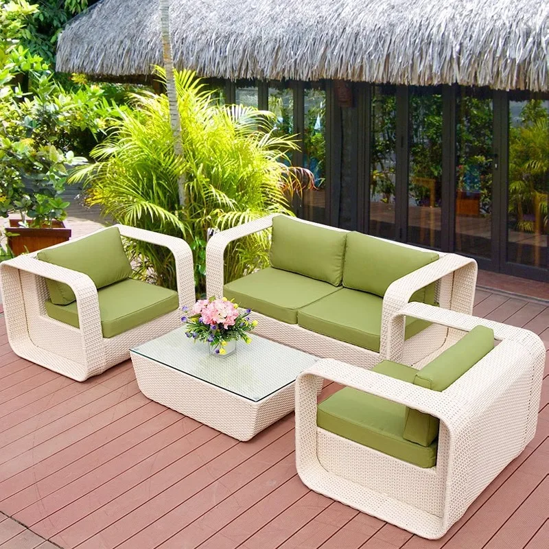 Outdoor sofa rattan balcony living room hotel engineering rattan chair sofa courtyard balcony rattan art single sofa combination