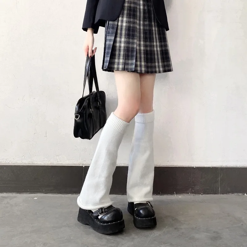 Calentadores de piernas JK de estilo japonés: calcetines de tubo apilables, calcetines superpuestos en forma de campana para mujer, ropa de calle de moda ‌