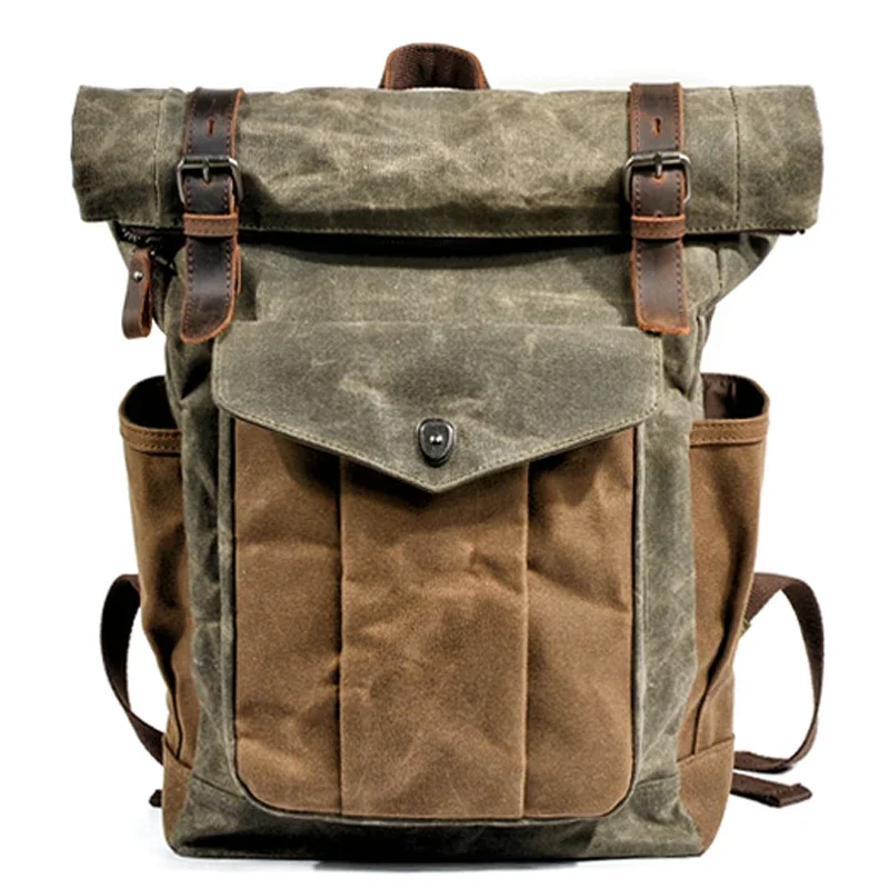 

Luxury Vintage Canvas Backpacks for Men Oil Wax Canvas Leather Travel Backpack Large Waterproof Daypacks Retro Bagpack