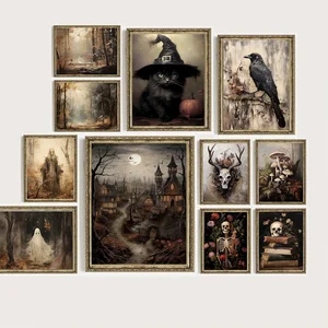 Dark Academy Witch's Black Cat Poster -Drucke, Wohnkultur, gotische Krähe, Spukhaus, Leinwand Malerei, Wandkunst, Galerie 10 Hauptverkaufs -Gotic -Designs - №6