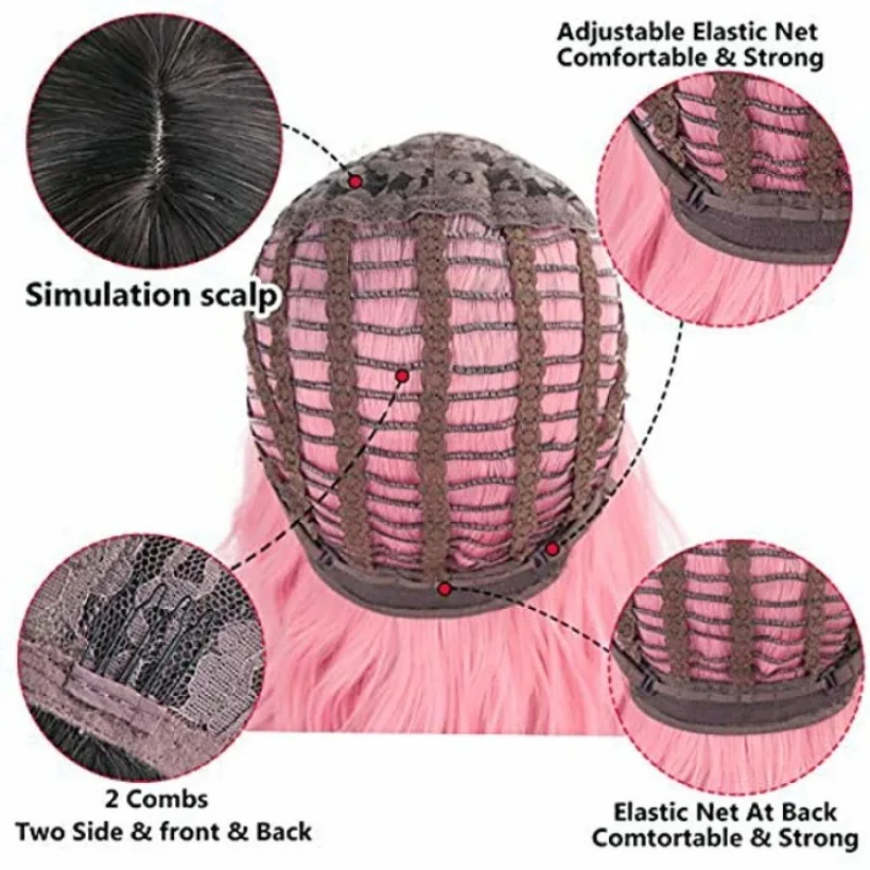 Halloween Zweifarbige Farbe Kurzes lockiges Haar Musik Festival Dress Up Gerader Pony Wellen Rollbar Perform Kopfbedeckung Mittellange Perücke