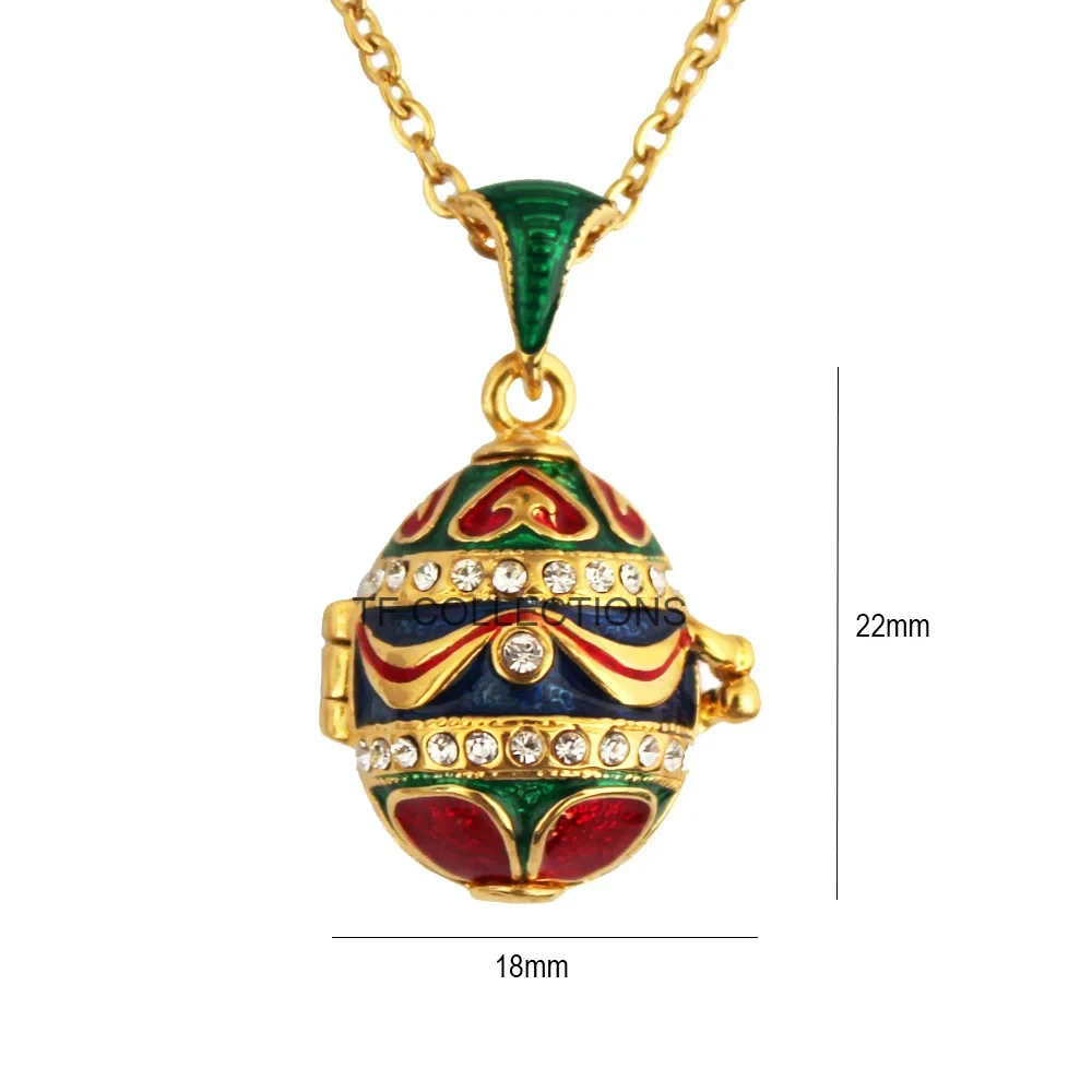 Enamel HandMade Jewelry Can Open Brass Vintage Egg Pendant Crystal Necklace Gift To Women Girls Apple Inside Christmas