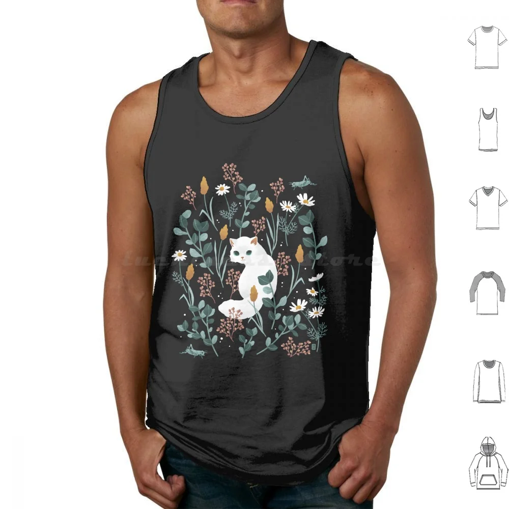 Cat In The Meadow Pattern 2 Tank Tops Vest Sleeveless Cat Animal Meadow Pattern Wild Flowers Nature Floral Pet Pastel Cute