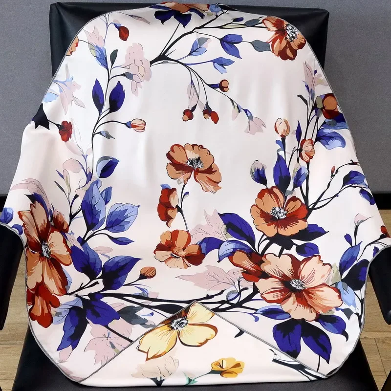 

High-end Elegant Women Exquisite Flowering Begonia Double-sided Print Quality 18MM Twill Silk Hand-rolled Edge Large Scarf Shawl