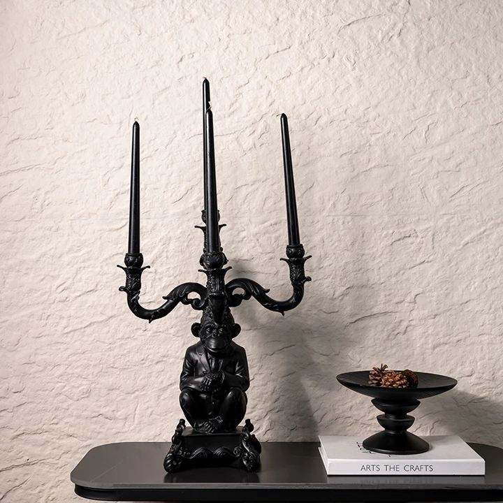 Modern Handmade Decoration Party Wedding Table Decor Black Handmade Candle Resin Five Headed Retro Candlestick Ornament