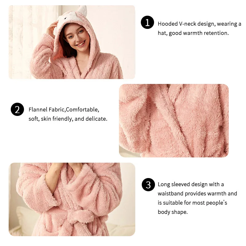 Women\'s Flannel Nightgown Nightdress Winter Thicken Long Sleeve Hooded Robes Soft Comfortable Robe Womens Sleepwear & Loungewear