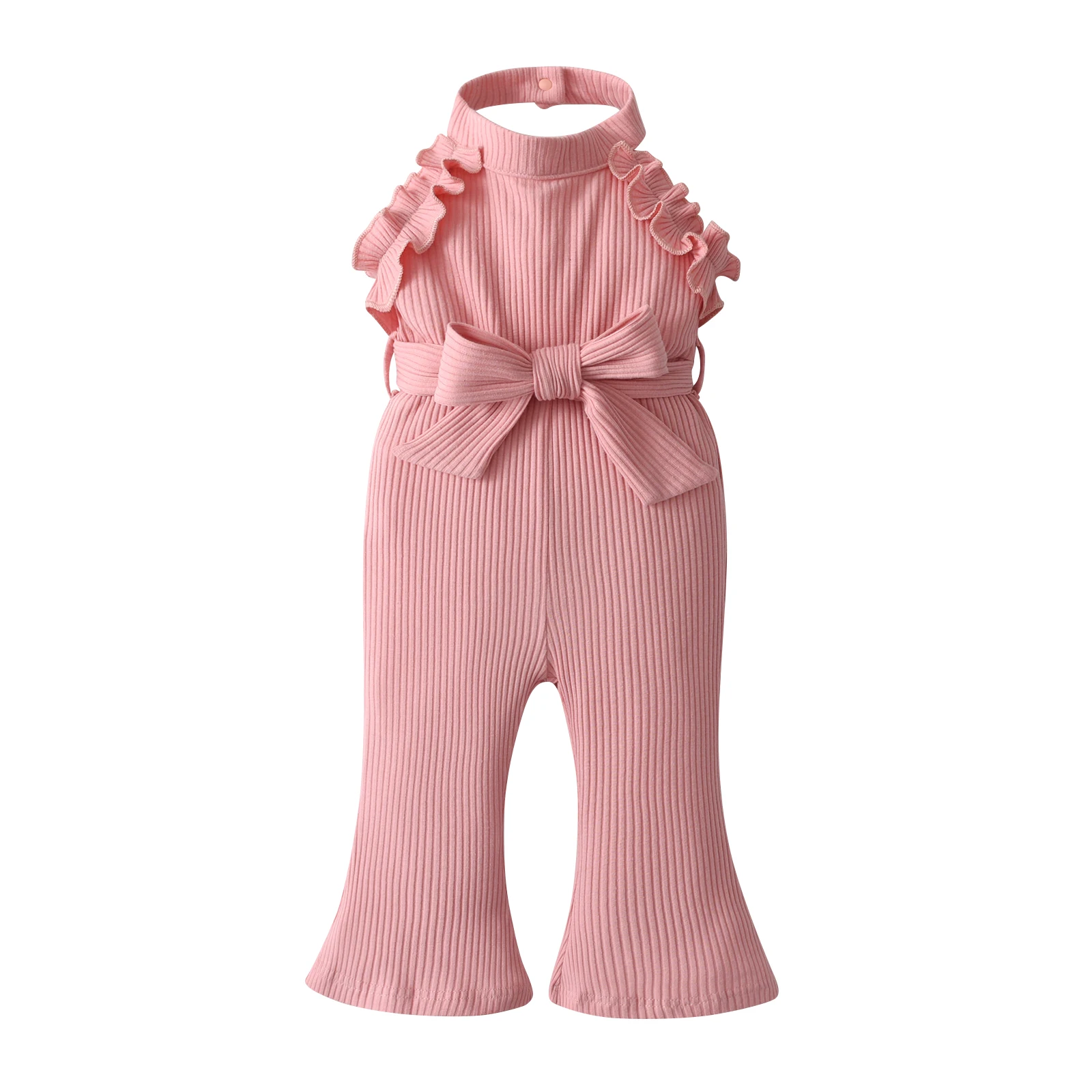 

2024 Summer New Baby Girl Sleeveless Hanging Neck Jumpsuit Clothes Toddler Girl Princess Overalls Romper with Lace-ups Clothing
