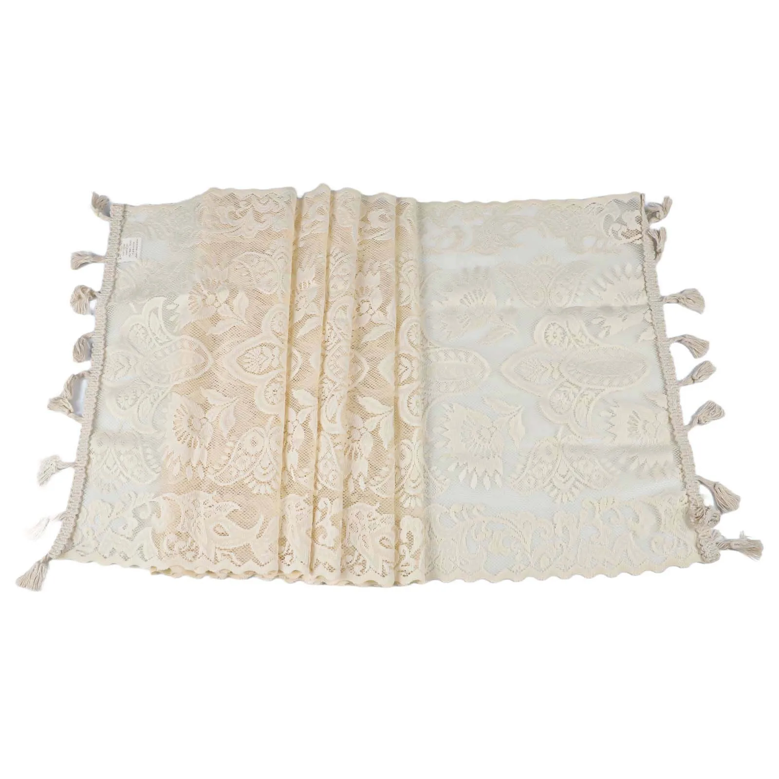 

White Lace Table Runner INS-Table Flag Dust Cover Wedding Dining Tables Cover Embroidered Floral Table Runner With Tassel