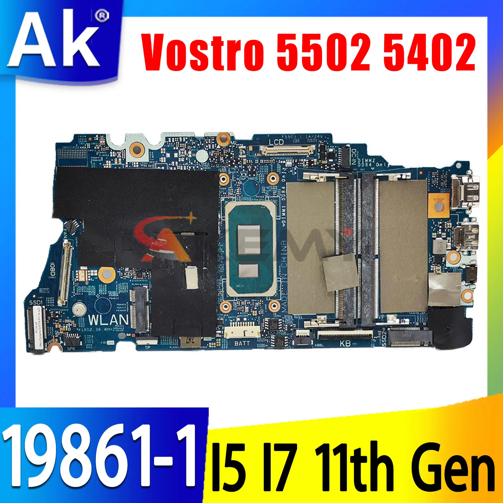 

19861-1 For DELL Vostro 5502 5402 Laptop Motherboard With i5-1135G7 i7-1165G7 CPU 0WNVYK 0MTYV1 Notebook Mainboard