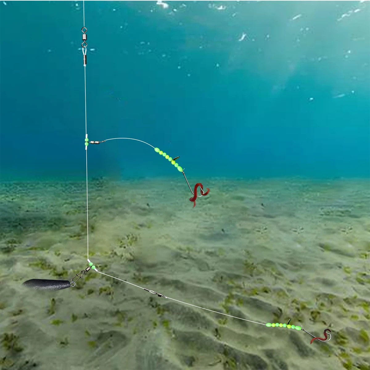 ZYZHE 1 Stück Meeresfischerei-Flapper-Rig mit 2 Haken, vorgebundene Flachfisch-Rigs für Strand- und Uferfischerei auf Seelachs, Sole, Whiting – Detail 9