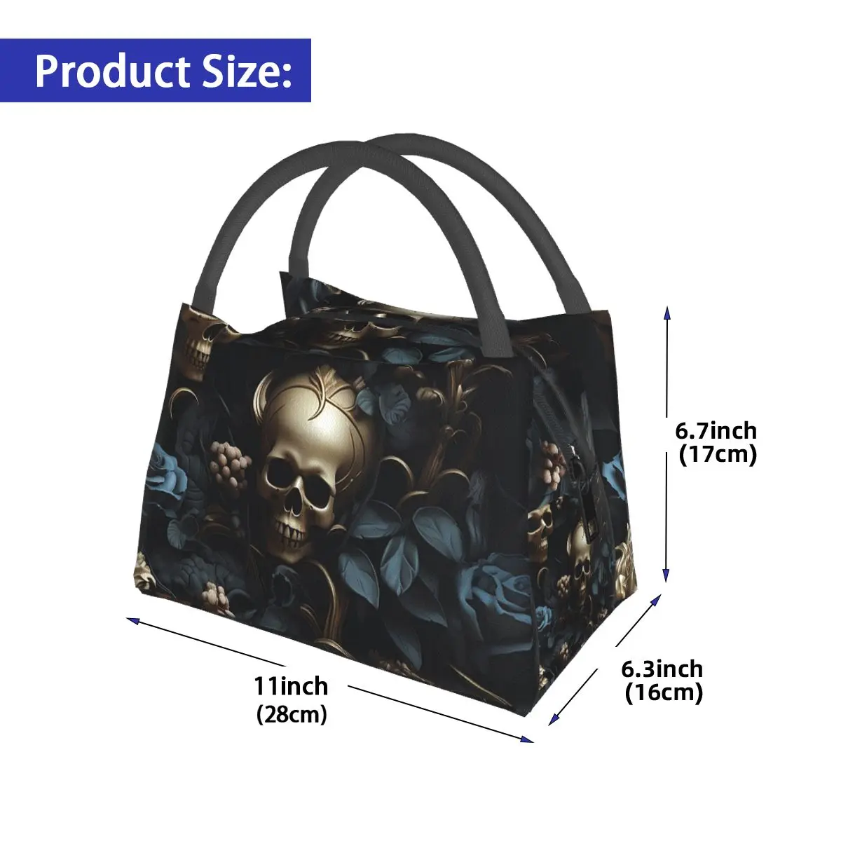 Horror Gothic Skeleton Death Skull Insulated Lunch Bag for School Picnic Storage Food Boxes Cooler Thermal Lunch Box Tote